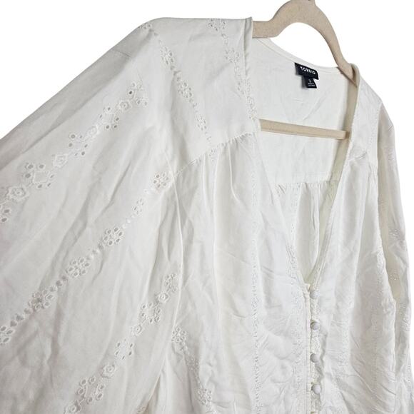 Torrid Blouse Women 2X White Eyelet LS Button Romantic Feminine Top Smocked Cuff - Picture 5 of 8